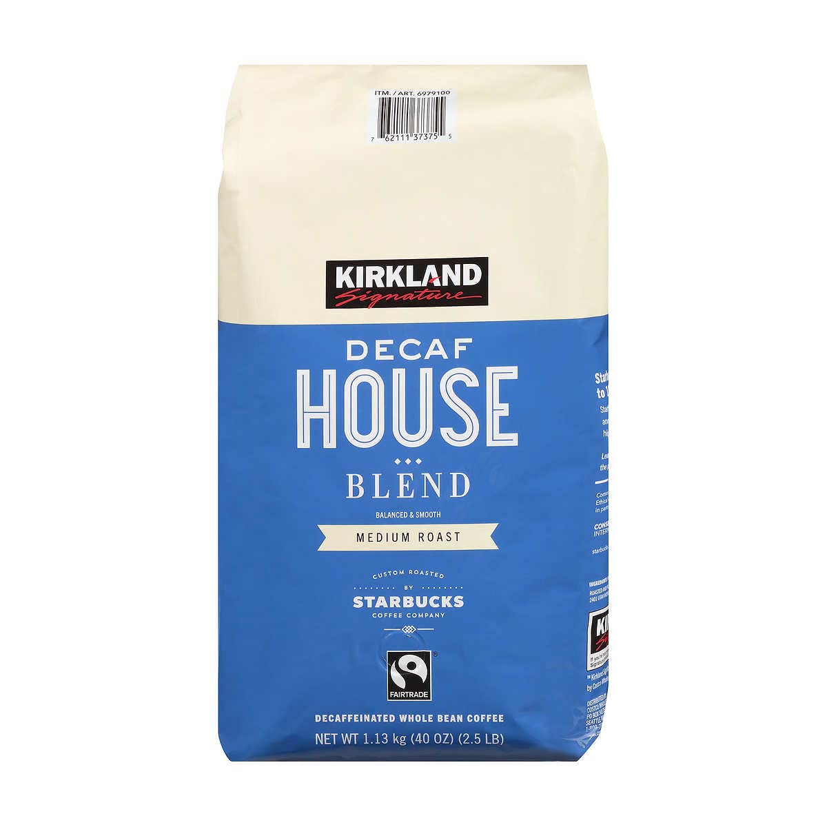 Kirkland Signature Decaf House Blend Coffee, Medium Roast, Whole Bean, 2.5 lbs