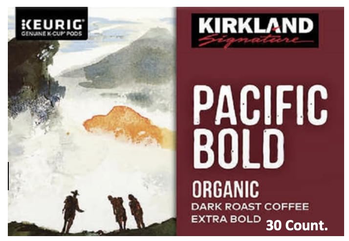 Kirkland Signature Pacific Bold Coffee, Dark, 30 K-Cup Pods   Kirkland Signature Organic Breakfast Blend Light-Roast Coffee, 30 K-Cup Pods (Total 60 Count).