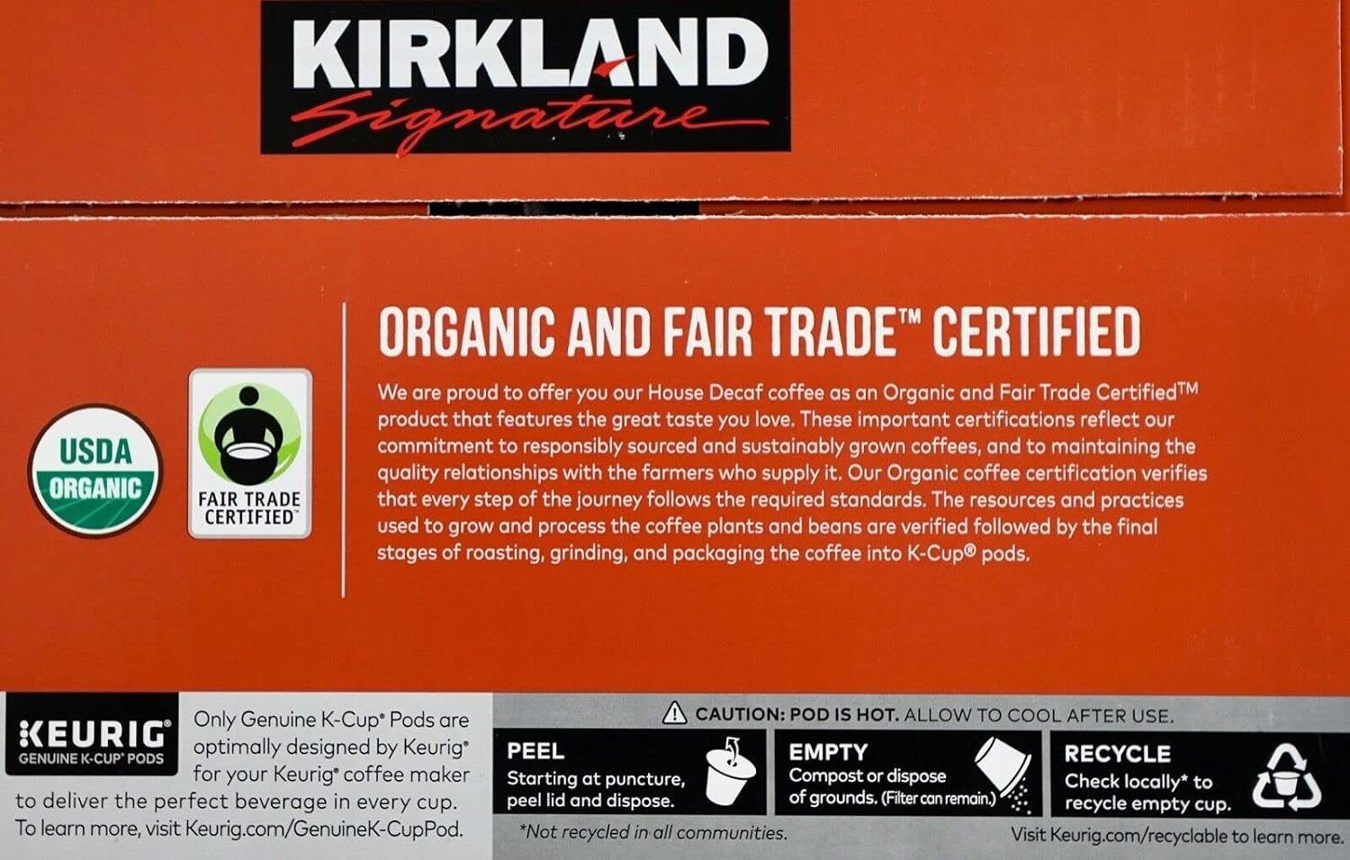 Kirkland Signature House Decaf, Organic Medium Roast Coffee K-Cups - 120 Count