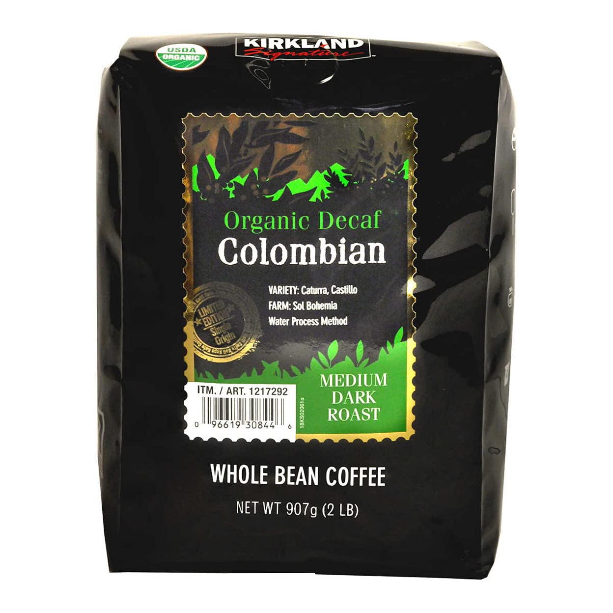 Kirkland Signature Organic Colombian Decaf Whole Bean Coffee, 2lbs.