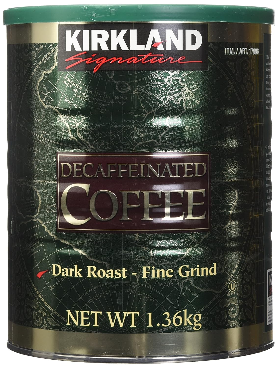 Kirkland Signature 100% Colombian Dark Roast Decaffeinated Ground Coffee - 1.36kg