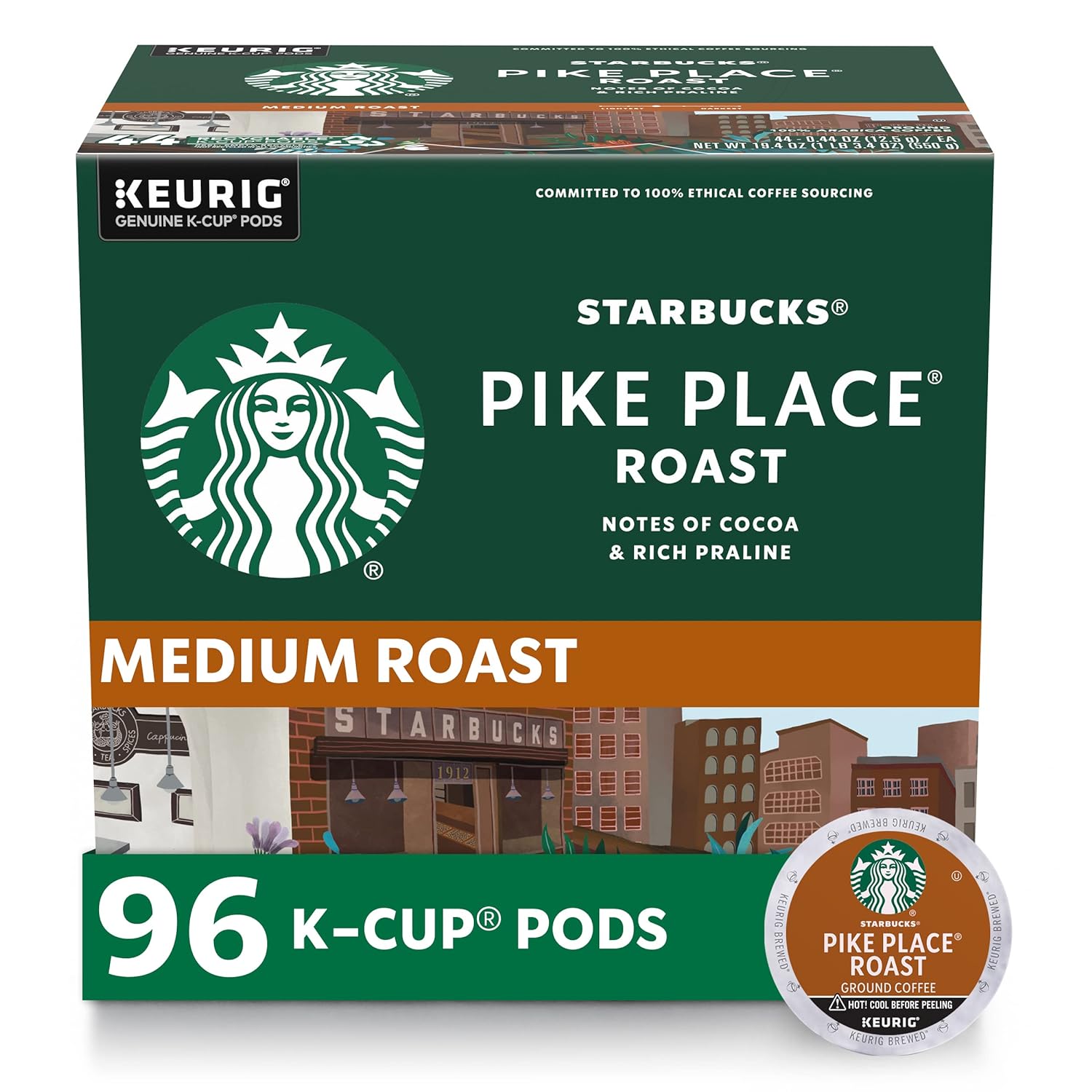 Starbucks K-Cup Coffee PodsMedium Roast CoffeePike Place Roast for Keurig Brewers100% Arabica4 boxes (96 pods total)