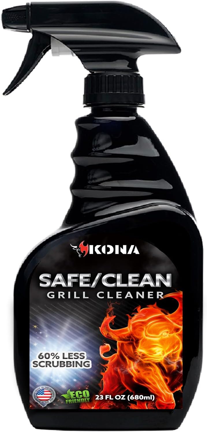 Kona Safe/Clean Grill Cleaner Spray - Now 40% More Cleaning Power, Heavy Duty No-Drip Gel, Eco-Friendly, Food Safe, BBQ Grate Degreaser, Biodegradable, Made in Michigan USA - 23oz