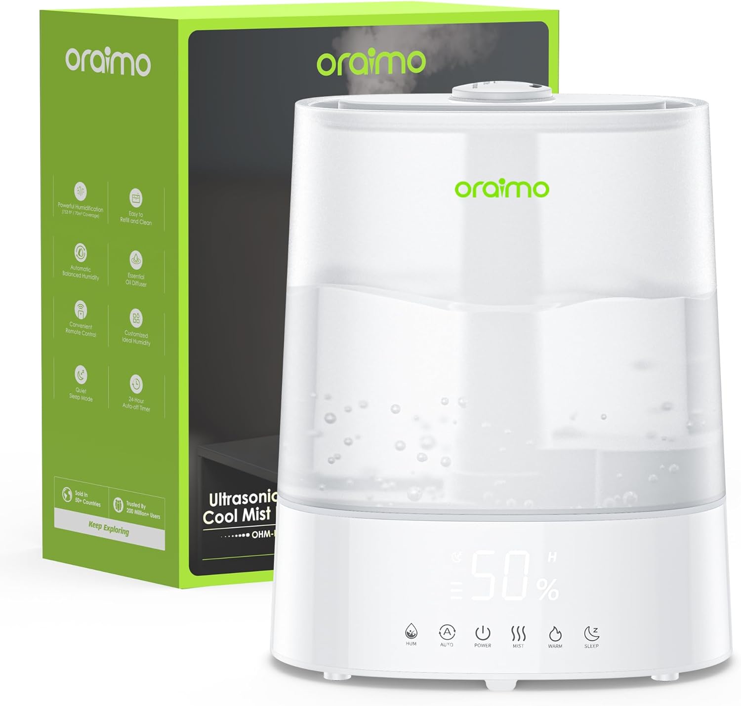 Oraimo Humidifiers for Bedroom Large Room, 6L Top Fill Cool and Warm Mist Humidifier, Max 700ml/H, Automatic Smart Humidifier Efficient, Essential Oil Diffuser, Quiet Sleep Mode, Timer, Remote Control