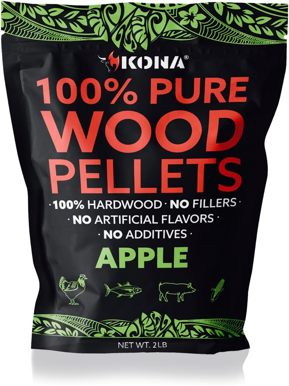 Kona 100% Apple Smoker Pellets, Intended for Ninja Woodfire Outdoor Grill, 2 lb Resealable Bag