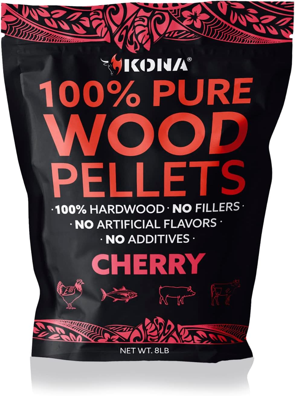 Kona 100% Cherry Smoker Pellets, Intended for Ninja Woodfire Outdoor Grill, 8 lb Resealable Bags