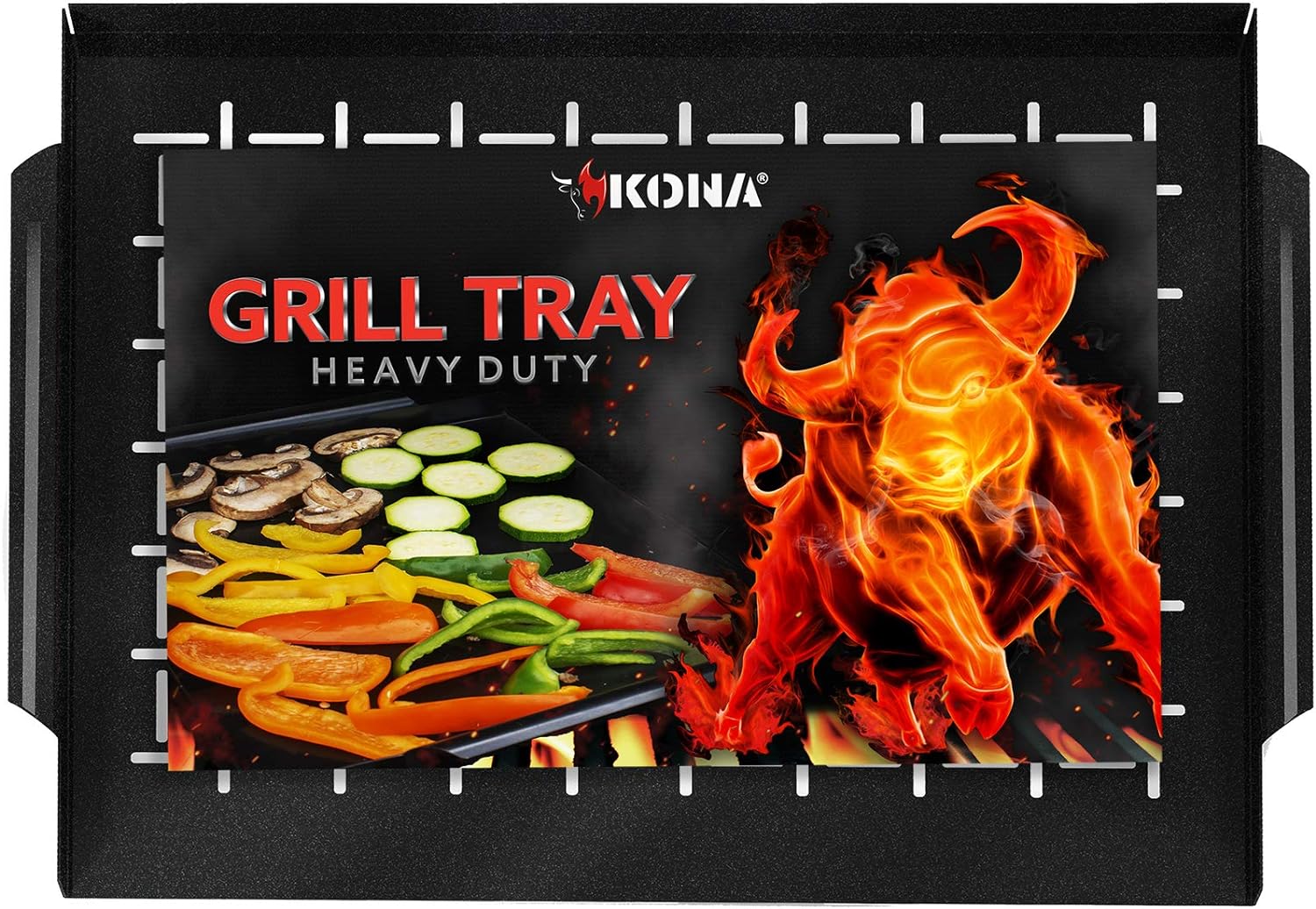 Kona Grill Tray - Heavy Duty BBQ Grilling Pan Will Never Warp & Enameled For Easier Cleaning - BBQ Accessory For Fish, Vegetables, Kabobs - 16x12 x1 inch