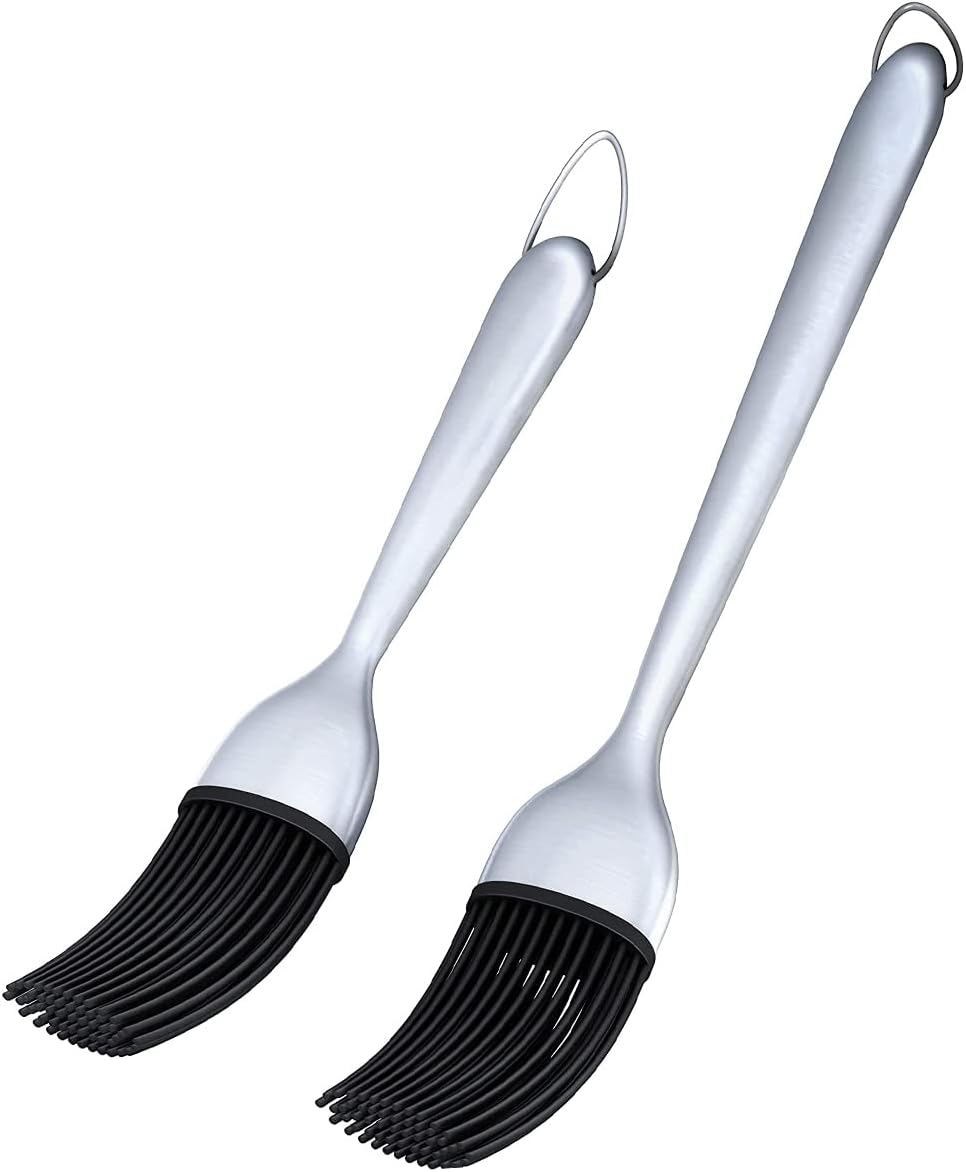 Kona Silicone Basting Brushes for Cooking - Perfect for Pastry, BBQ, Grill & Kitchen - Brushed Stainless Steel, Set of 2