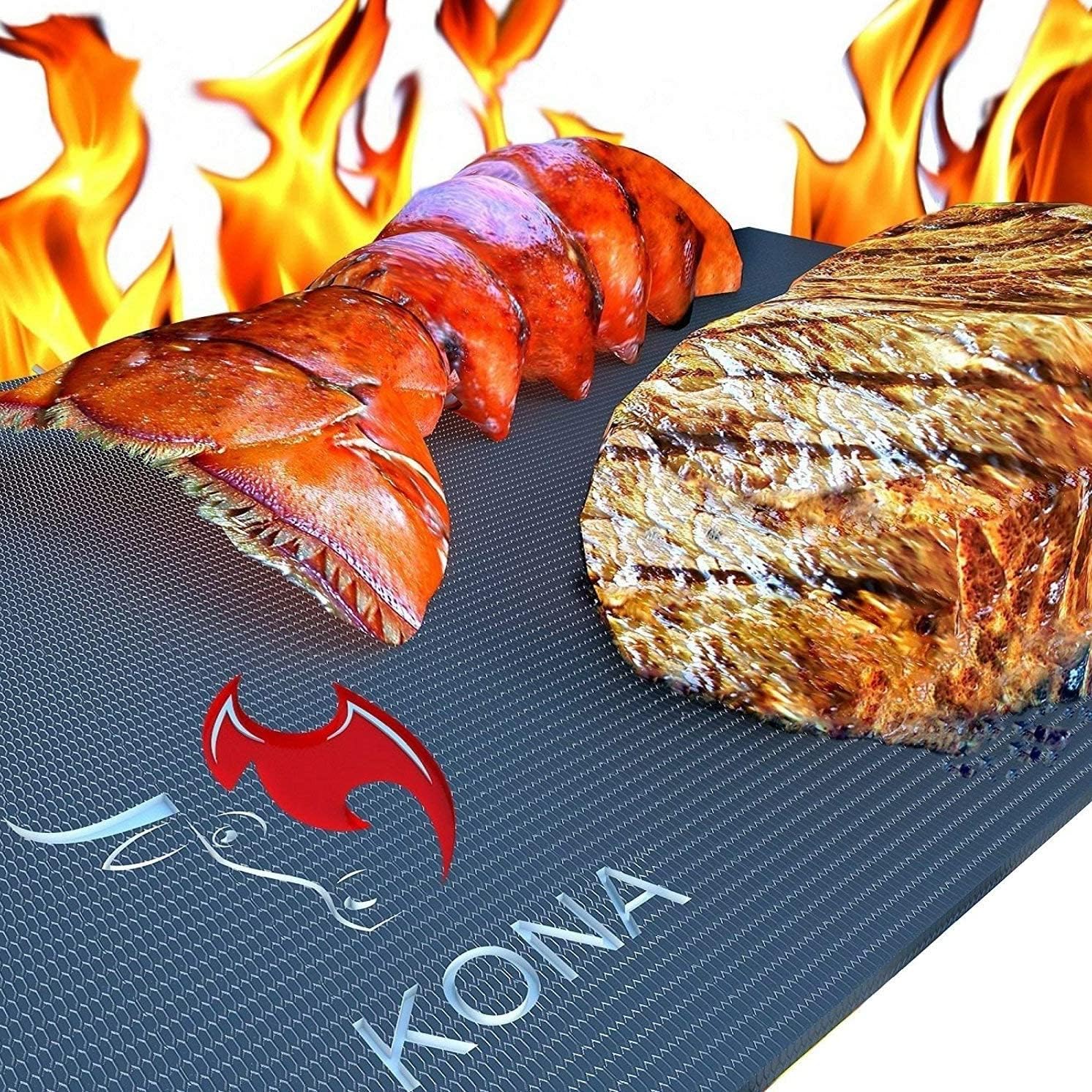 Kona Best BBQ Grill Mat - Heavy Duty 600 Degree Non-Stick Grill Mats for Outdoor Grilling | Premier BBQ Grill Accessories Nonstick Grill Matt (Set of 2) Engineered in The USA | 7-Year Warranty