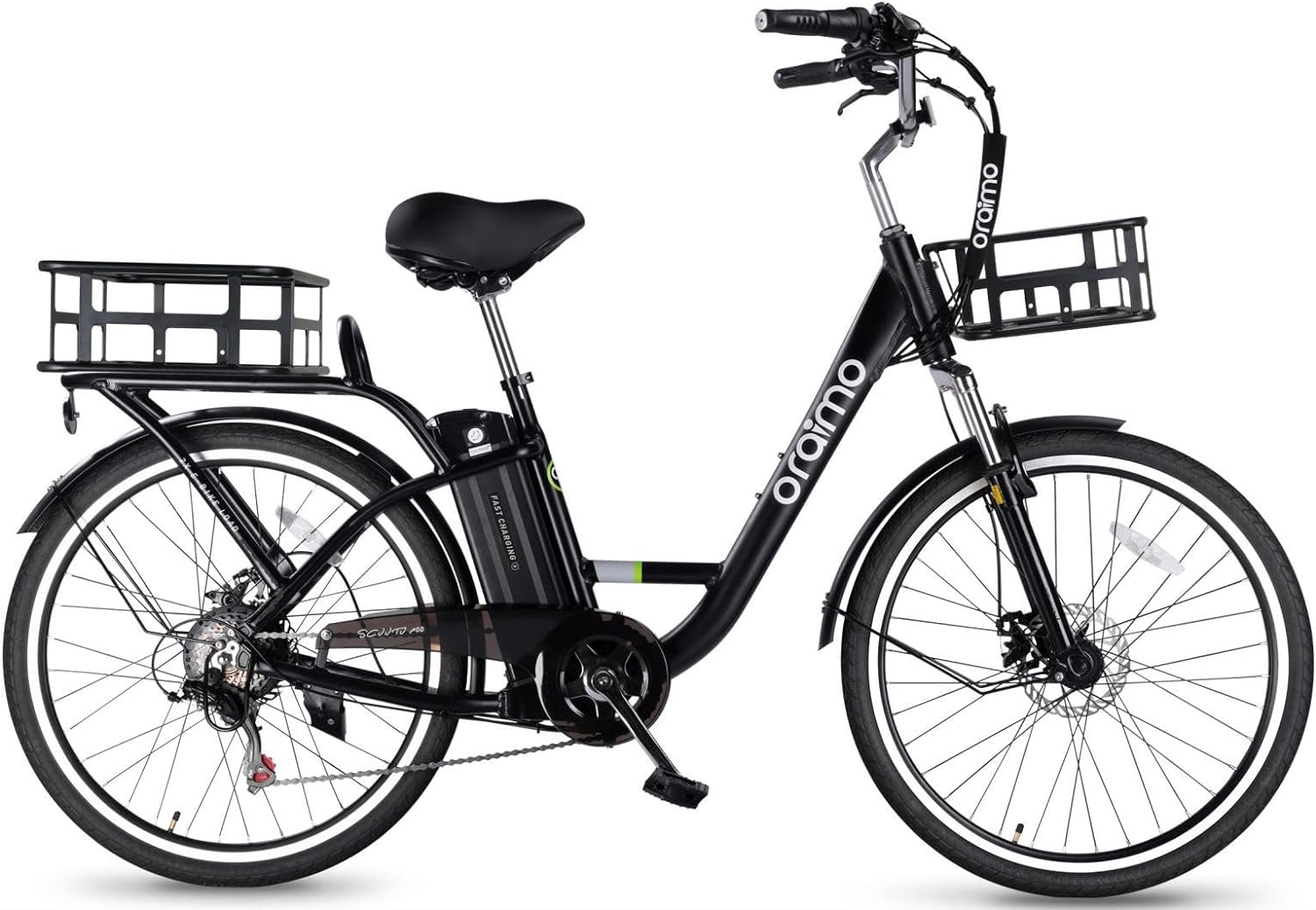 Oraimo Electric Bike for Adults 3.5H Fast Charge Up to 40 Miles Removable Battery,350W(Peak 500W) 26 City Cruiser Ebike 2X Load Rear Rack,Air Saddle,7 Speed Gear,SGS Certified Complies to UL 2849