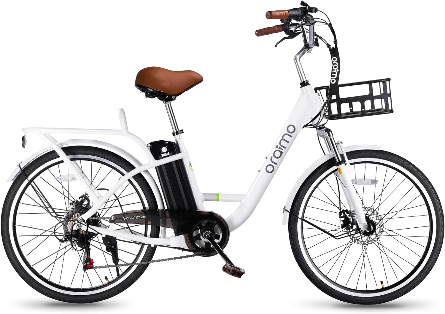 Oraimo Electric Bike for Adults 3.5H Fast Charge Up to 40 Miles Removable Battery,350W(Peak 500W) 26 City Cruiser Ebike 2X Load Rear Rack,Air Saddle,7 Speed Gear,SGS Certified Complies to UL 2849