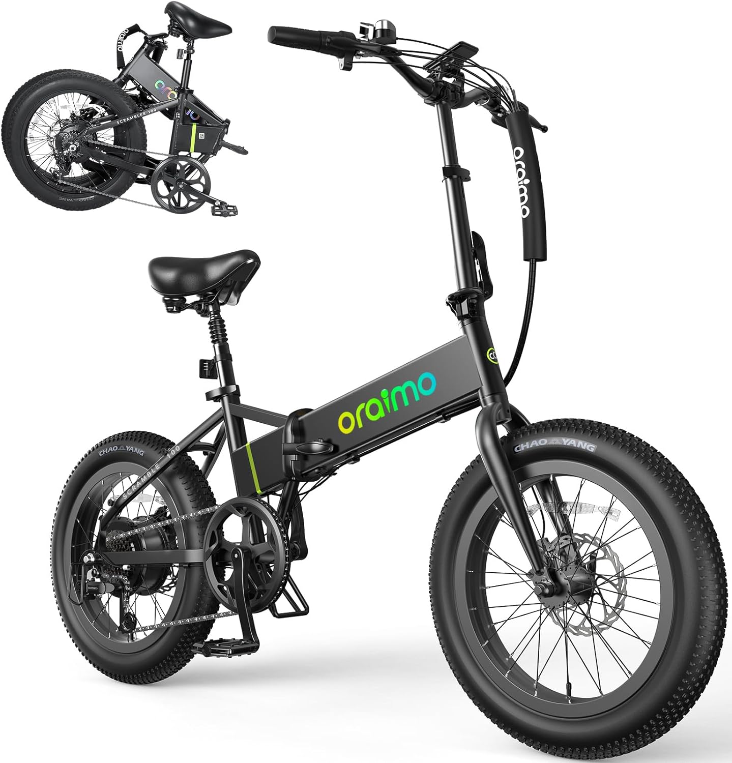 Oraimo Folding Electric Bike for Adults, 750W Brushless Motor(Peak 1000W), 48V 12Ah Hidden Battery Up to 50 Miles, 3.5H Fast Charge, 20 Fat Tire Ebike, 7 Speed Gear, Complies to UL2849