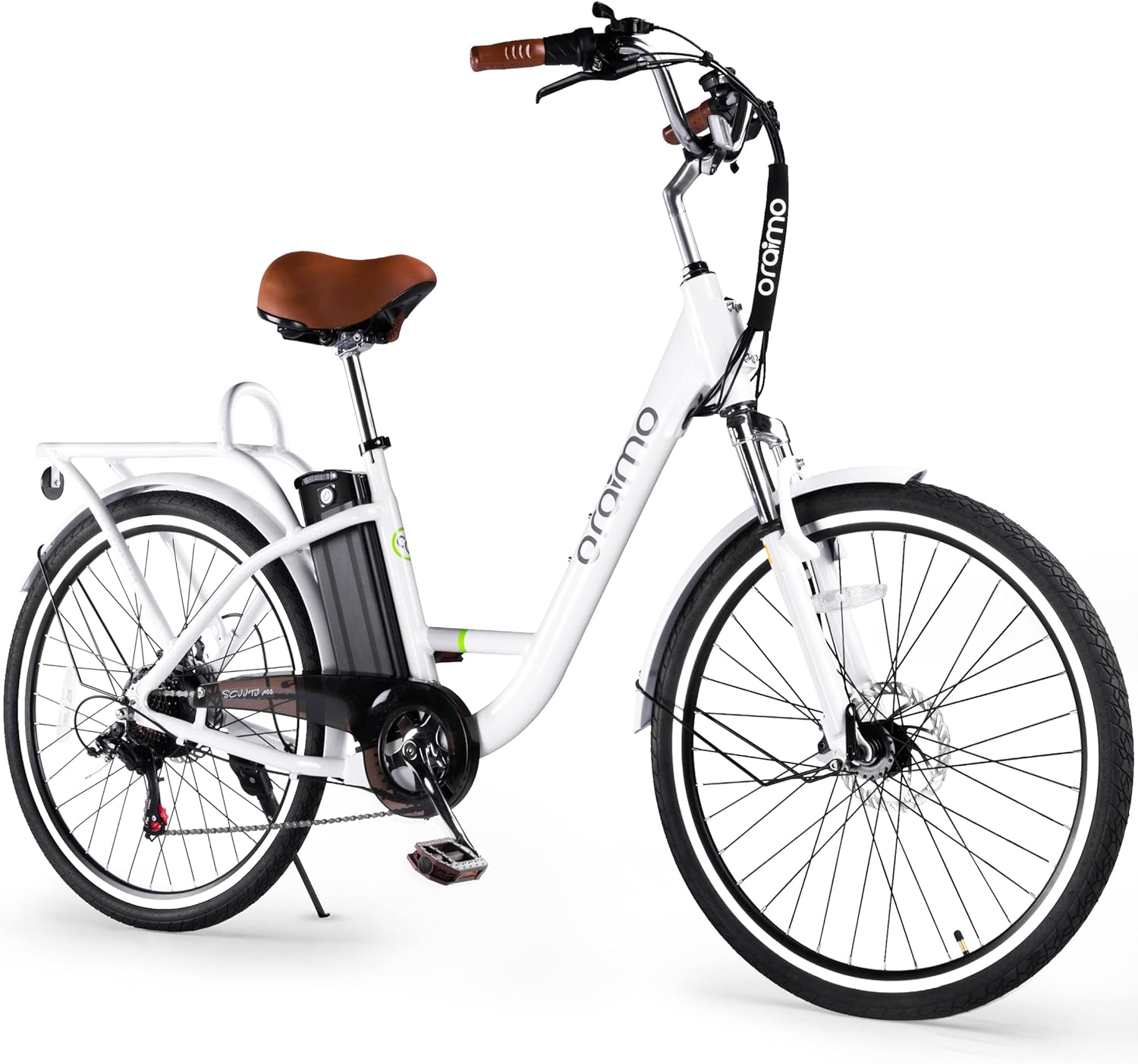 Oraimo Electric Bike for Adults 3.5H Fast Charge Up to 40 Miles Removable Battery,350W(Peak 500W) 26 City Cruiser Ebike 2X Load Rear Rack,Air Saddle,7 Speed Gear,SGS Certified Complies to UL 2849