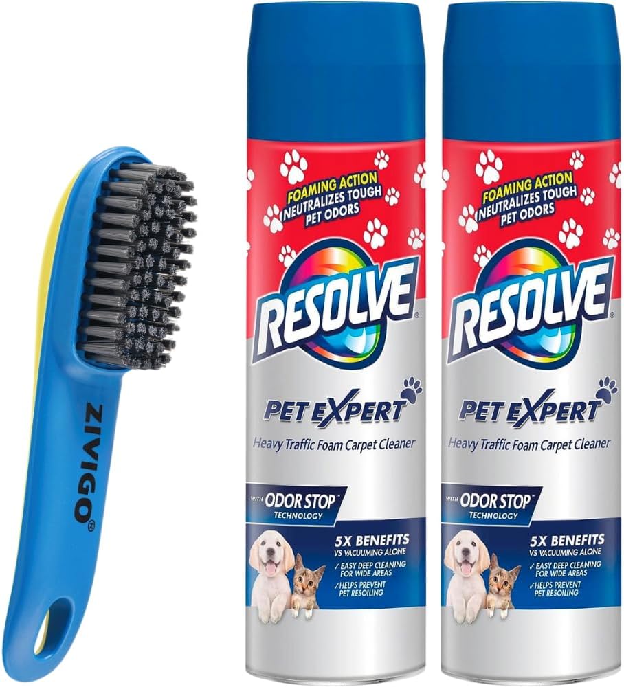 Resolve Pet Expert High Traffic, Carpet Foam Cleaner,Pet Odor Eliminator, 22 Oz (Pack of 2) Bundled With Carpet Stian Brush Remover