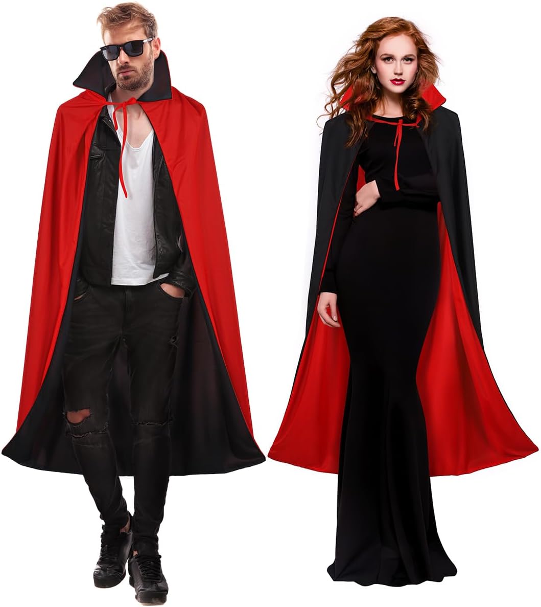 Halloween Vampire Cosplay Cape Cloak Witch Costume Cloak Double-Sided Stand Collar Cosplay Cloak for Adult Kids Halloween Fancy Dress Up Masquerade Party Decoration Prop