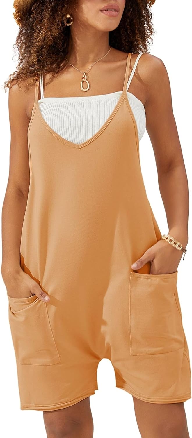 Yeokou Rompers For Women Cotton Stretchy Jumpsuits Adjustable Straps Overall Shorts with Pockets