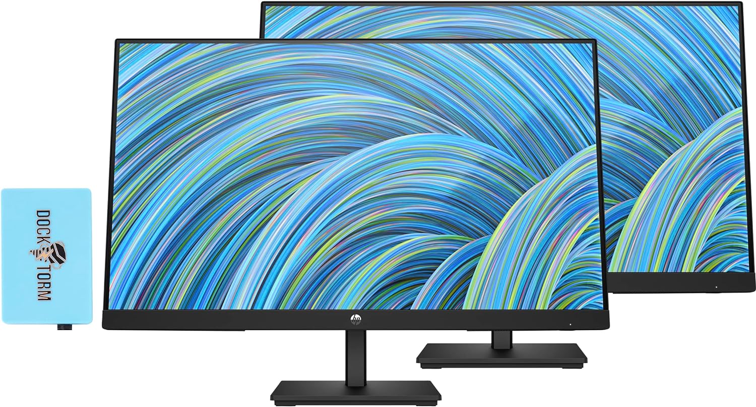 HP 24 inch 1080P Computer Monitor Bundle With Docztorm Dock, 24 Full HD (1920x1080) 75Hz Anti-Glare Display, AMD FreeSync, HDMI, VGA, Great Brightness, Home and Business, Black (2023 Model) Pack of 2