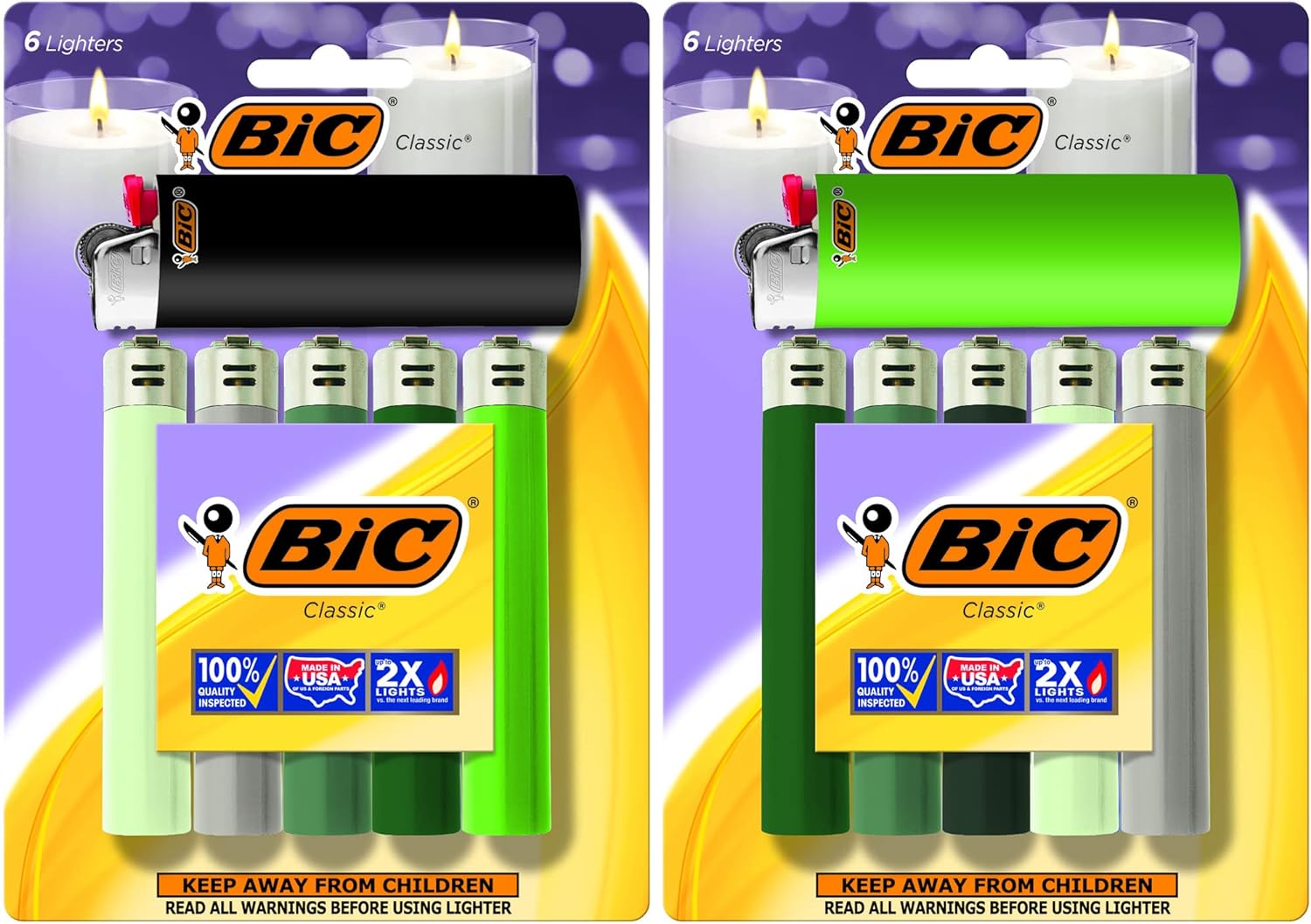 BIC Classic Lighter, Shades of Green, 12-Pack (Packaging and Colors May Vary)