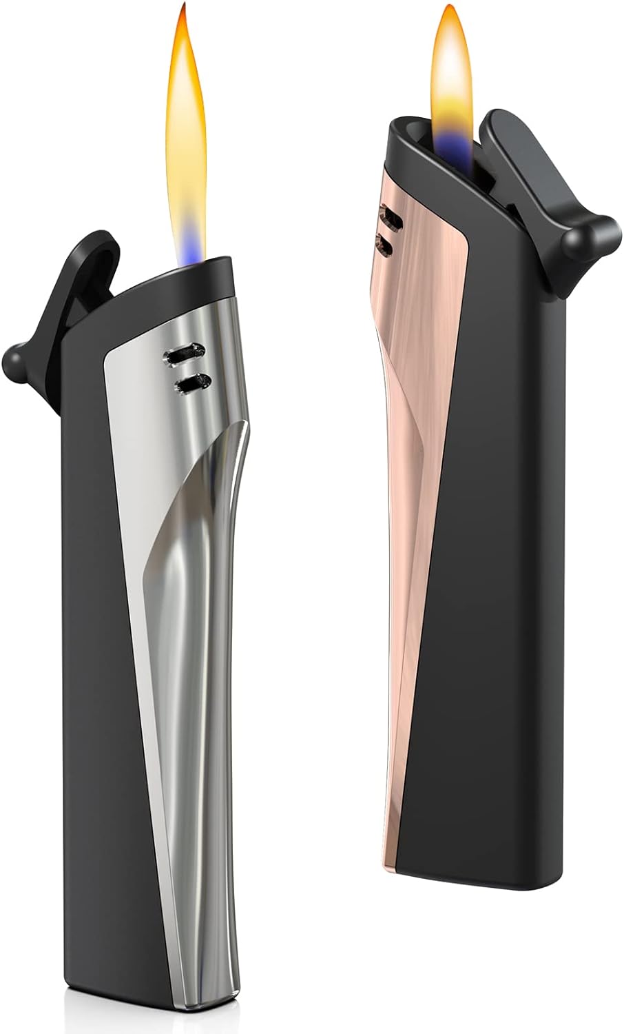 AKBLL Refillable Butane Lighter - Adjustable Soft Flame Portable Lighters Metal Cover Cool Pocket Lighters Reusable Vintage Lighter Gift for Men Women (Fuel Not Included)