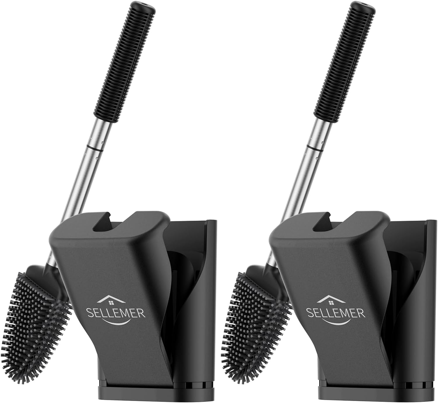 Upgraded Ventilation Design Toilet Brush - Sellemer Toilet Brush and Holder Set with Silicone Bristles to Easily Clean Dead Corners 1 Pack (2 Pack, Black)