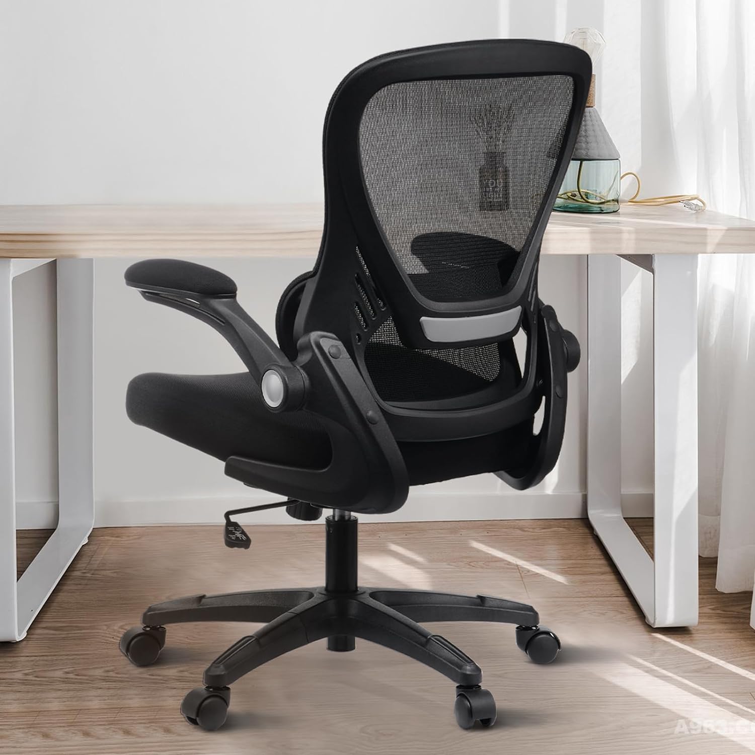 Tobiney Home Office Chair, Ergonomic Desk Chairs with Lumbar Support, Computer Desk Chair with Flip-up Arms, Swivel Mid Back Mesh Chair Task Chair for Home Office, Black