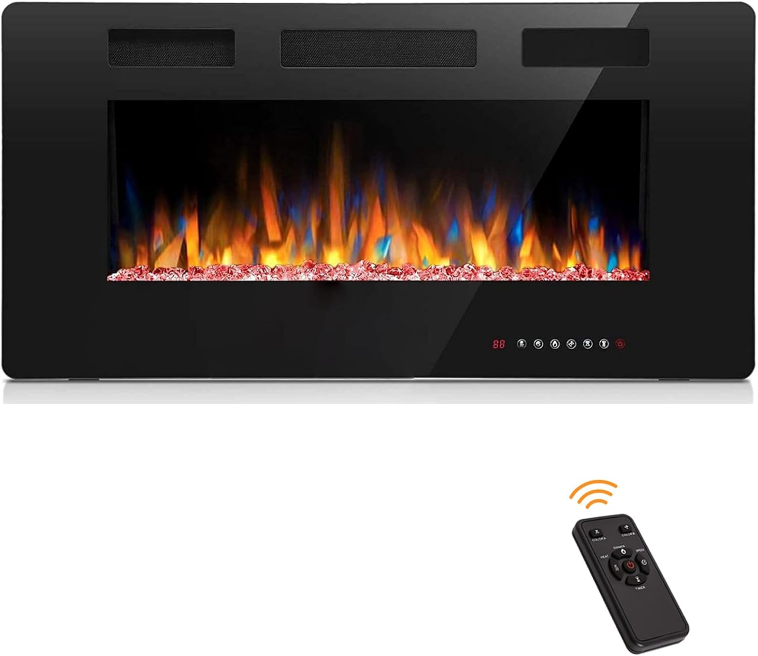 Joy Pebble 36 inch Electric Fireplace Inserts, in-Wall Recessed and Wall Mounted 750/1500W Fireplace Heater, Touch Screen, Remote Control with Timer, Adjustable Flame Color and Speed