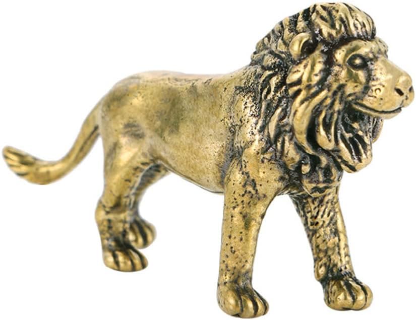 FOMIYES Retro Brass Lion Figurine Feng Shui Lion Statues Good Luck Wealth Collectible Figurines Lion Ornament Miniature Animal Sculpture for Home Desktop Decor Golden