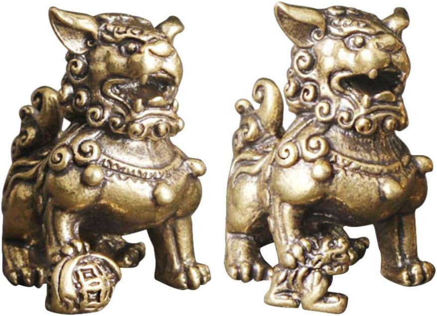 FOMIYES Copper Decor 2Pcs Fengshui Brass Pair of Fu Foo Dogs Guardian Lion Statues Housewarming Congratulatory to Ward Off Evil Energy Golden Escargot Snails