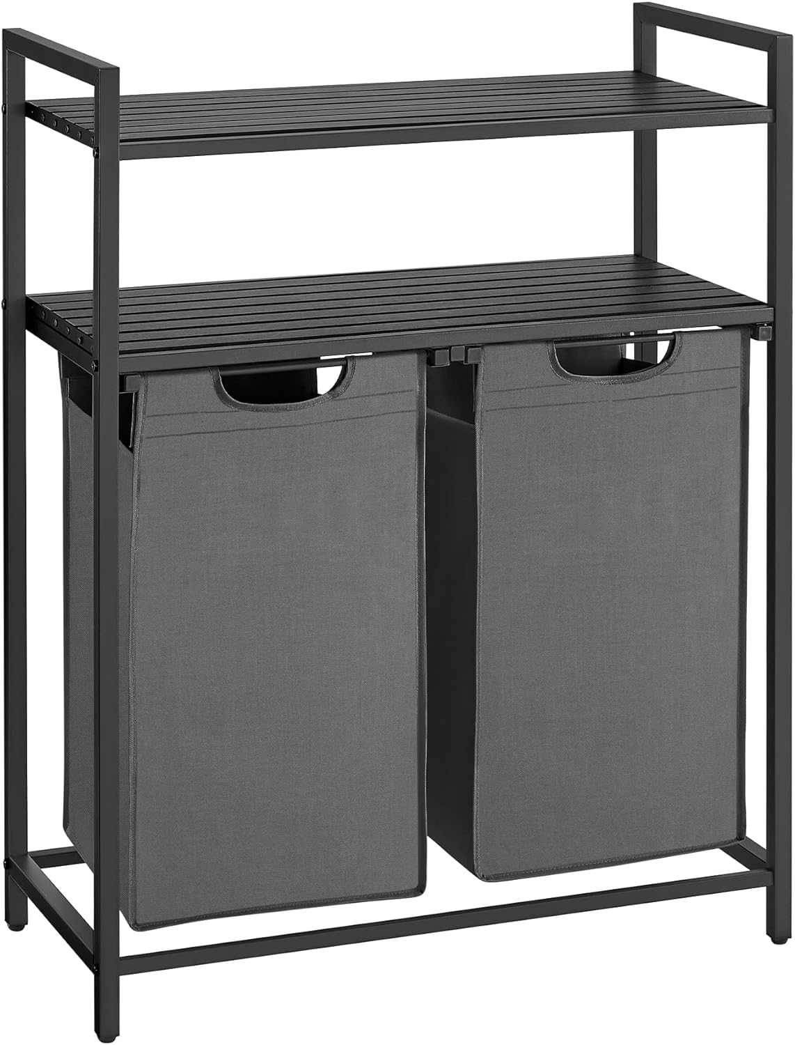 VASAGLE Laundry Hamper, Laundry Basket, Laundry Sorter with 2 Pull-Out and Removable Bags, 2 Shelves, 12.1 Gal (46L) Capacity per Bag, for Laundry Room, Black and Gray UBLH211G01