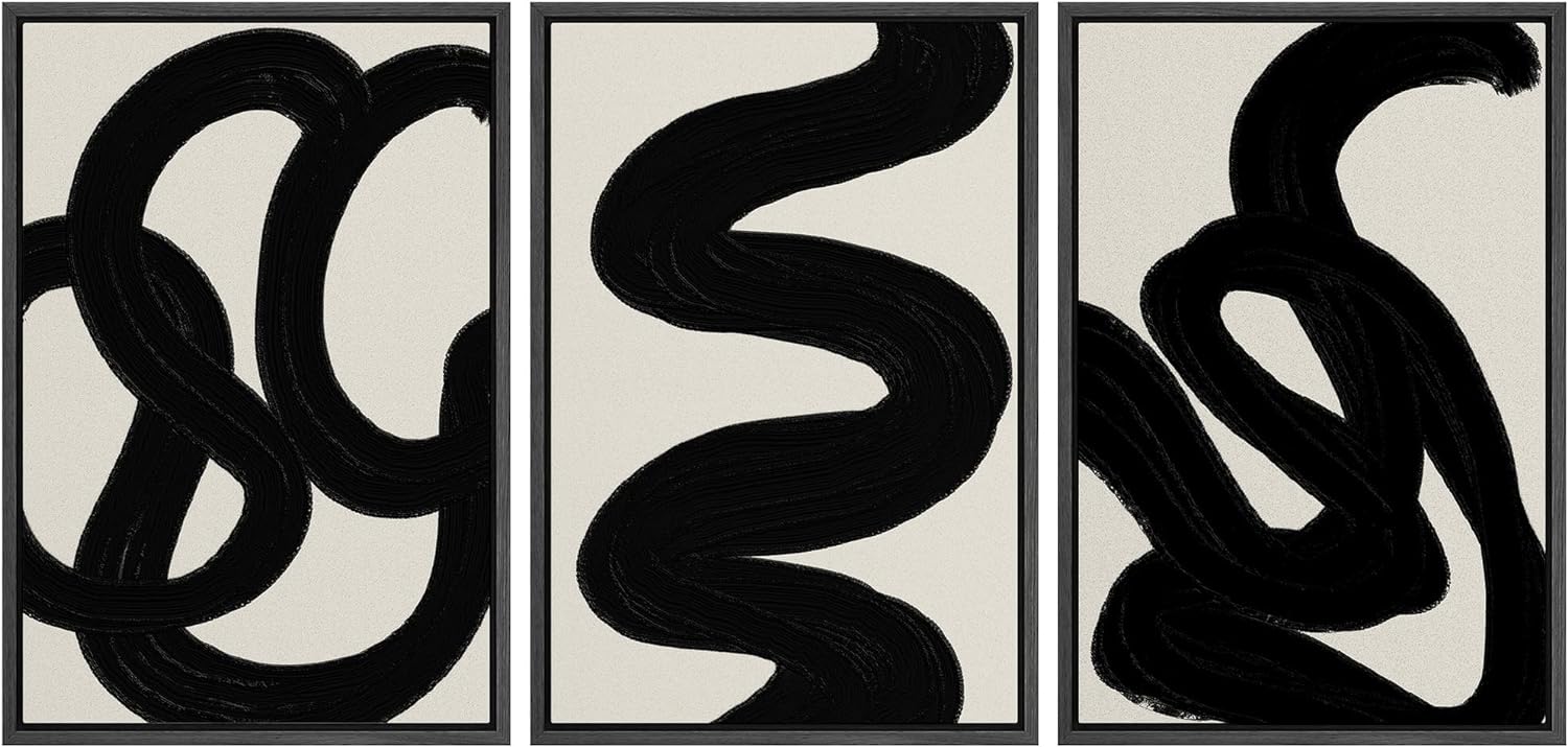 SIGNLEADER Framed Canvas Print Wall Art Set Duotone Minimal Dark Brush Stroke Landscape Abstract Shapes Illustrations Modern Art Boho Decorative for Living Room, Bedroom, Office - 24x36x3 BLACK