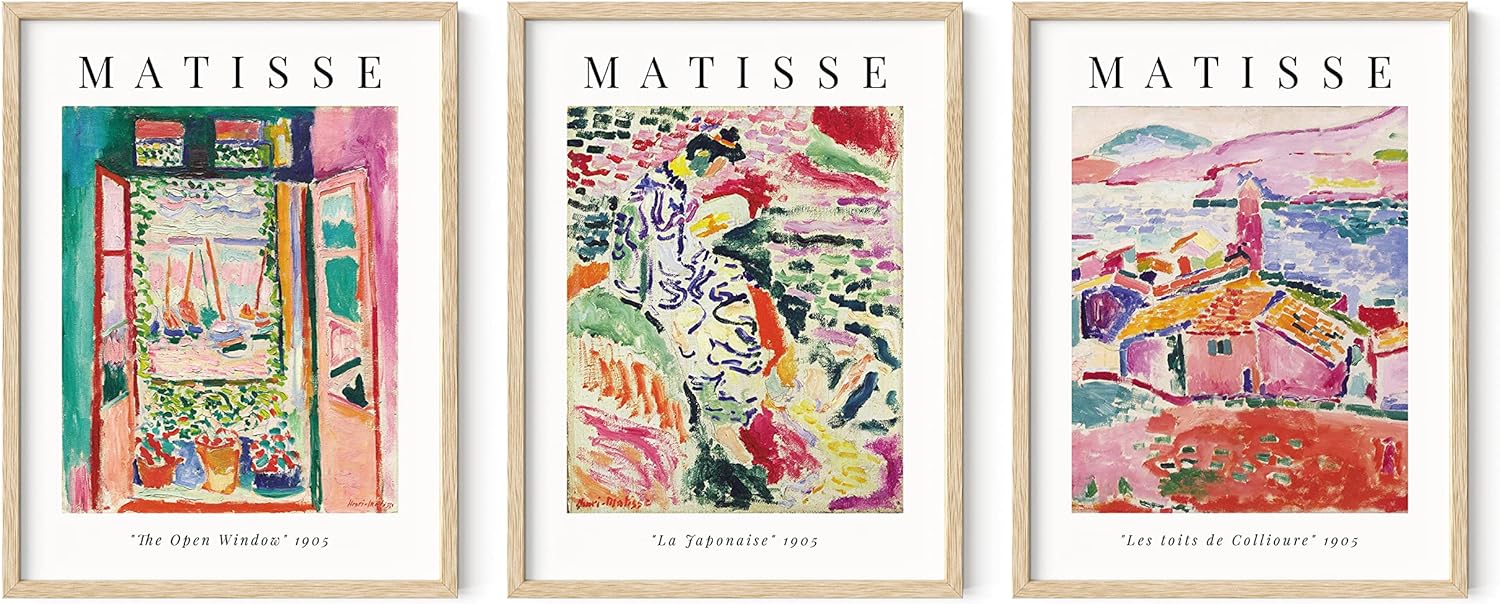 HAUS AND HUES Matisse Wall Art Framed - Set of 3 Artist Prints 3 Piece Wall Art Framed, Henri Matisse Wall Art, Wall Art Set of 3 Framed, Mattise Art (Beige Framed, 12x16)