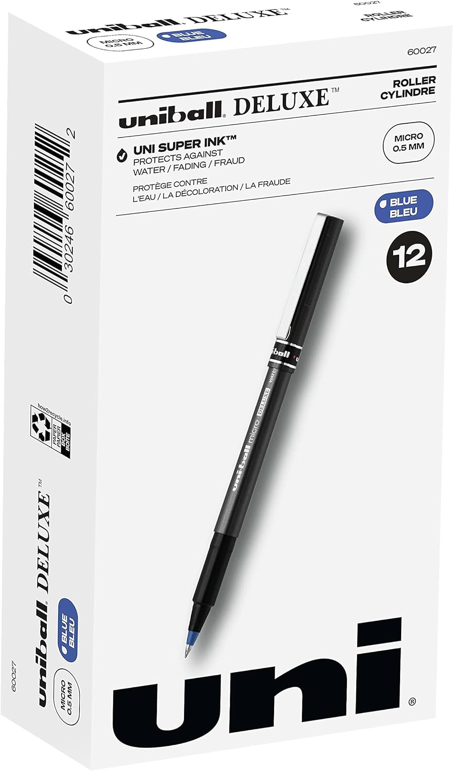 uni-ball Deluxe Micro Point Roller Ball Pens, Blue (60027)