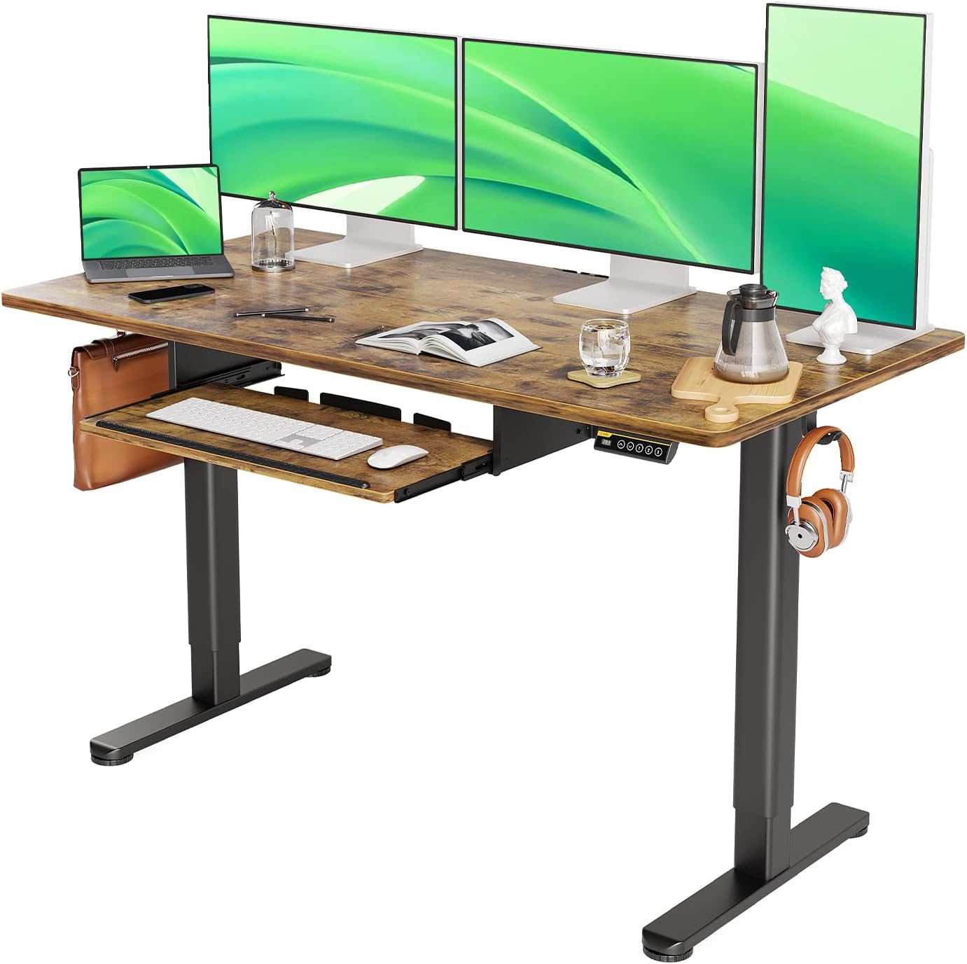 Claiks Standing Desk with Keyboard Tray, Standing Desk Adjustable Height, Raising Desks for Home Office and Computer Workstation, 55 Inches, Rustic Brown