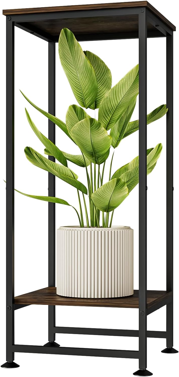 Bamworld Tall Plant Stand Indoor, Corner Metal Plant Shelf for Multiple Plants, 2 Tier Black Flower Stand for Patio Garden Balcony Living Room Bedroom