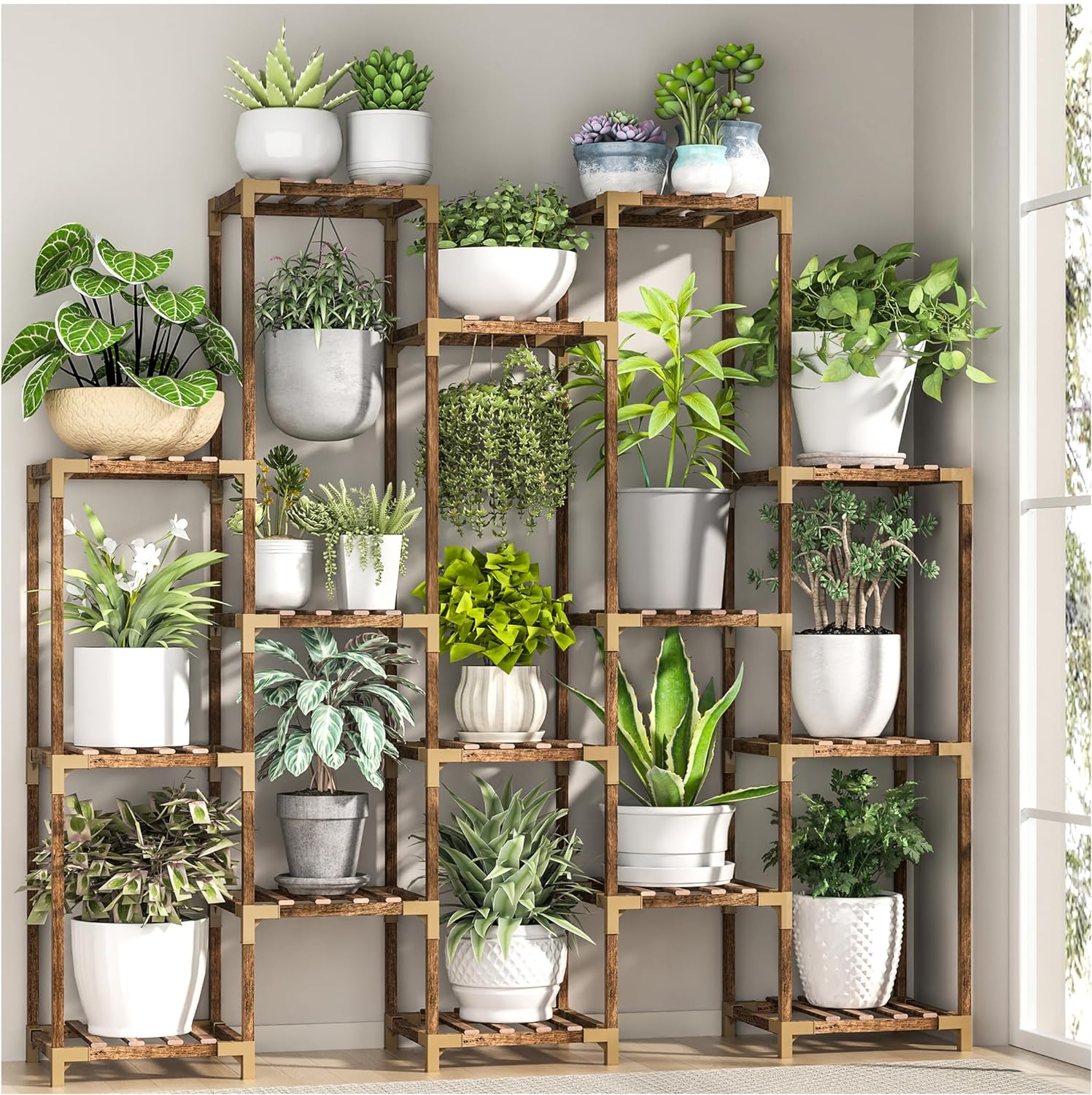 HOMKIRT 17 Tier Large Plant Stand Indoor Outdoor, Tall Plant Shelf Rack for Multiple Pots Table Holder Flower Stand for Patio Porch Living Room Balcony Corner Garden Office Boho Decor