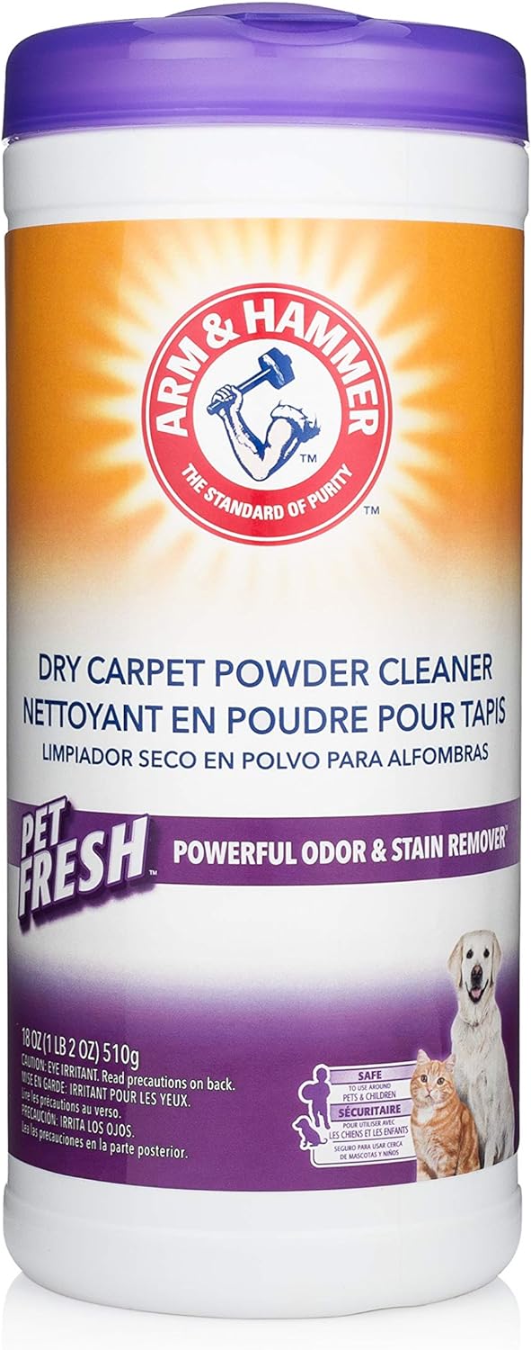 Arm & Hammer Pet Fresh Dry Carpet Cleaner, Stain and Odor Remover Powder, Absorbs Allergens and Pet   Child Safe, 18 Ounce