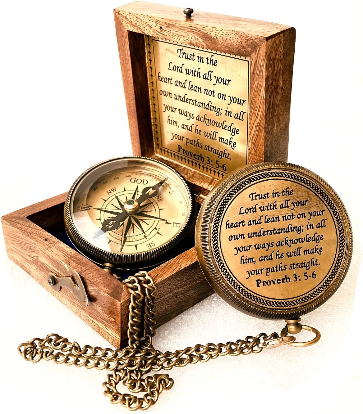 Trust in The Lord -Proverbs 3: 5-6 Quote Engraved Compass | Camping Compass Inspirational Christian Religious Gifts Men Women Catholic 2023 Graduation Gift Boys Girls
