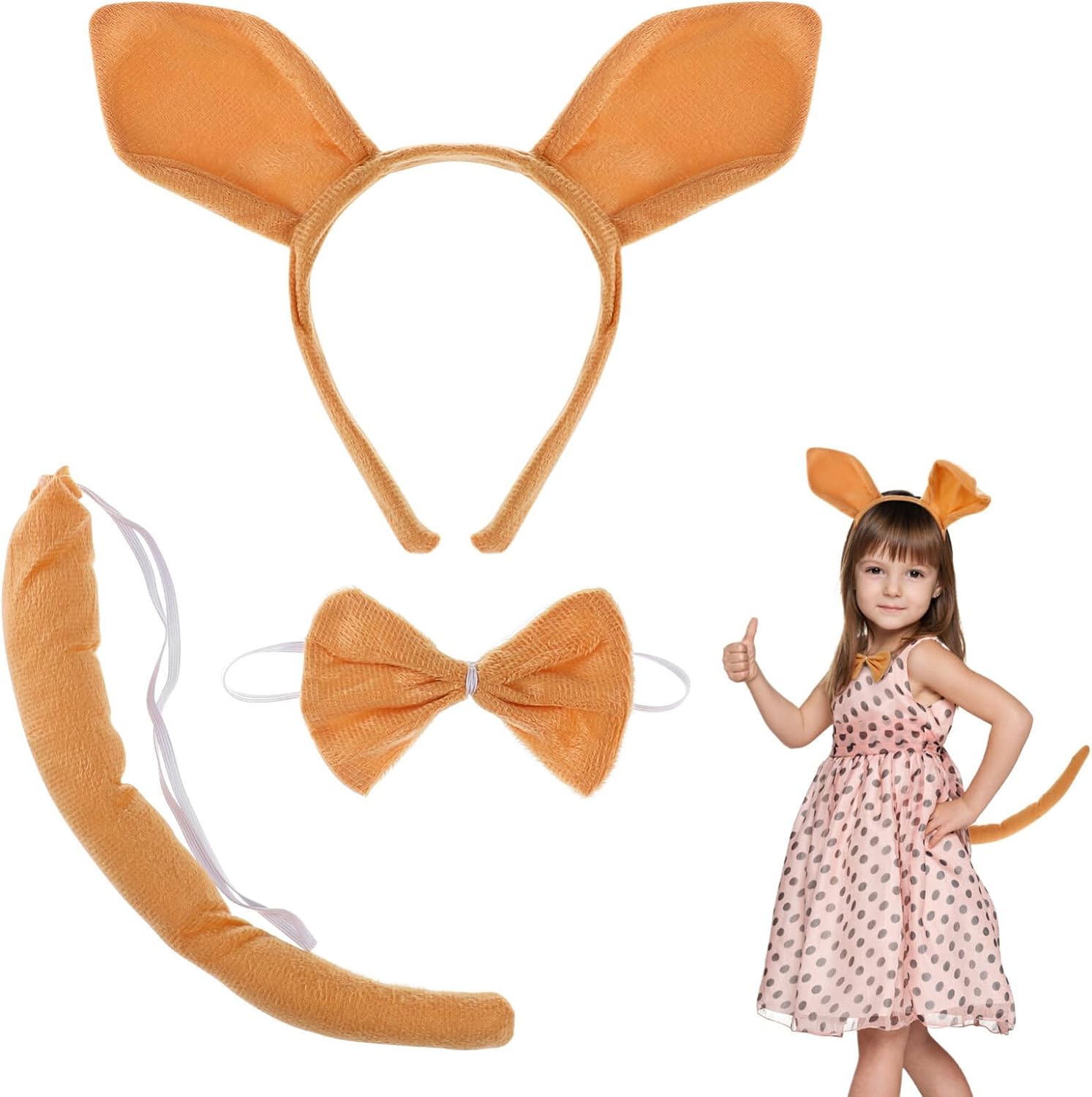 FOMIYES 3Pcs Kangaroo Costume Set, Kangaroo Ears Headband, Bow Tie, KangarooTail, Animal Cosplay Accessories Fancy Dress Costume Kit for Kids Birthday Halloween Performance