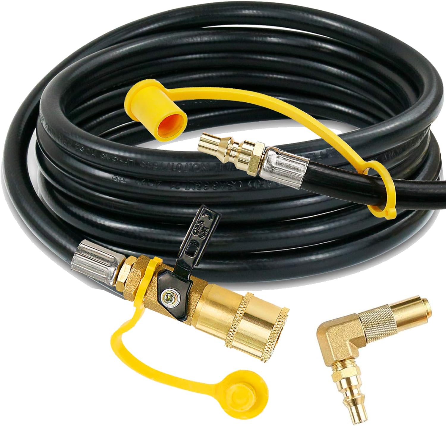 Uniflasy Quick-Connect RV Propane 12 Ft Hose with 90 Degree Elbow Adapter Fitting for Blackstone 17/22 Griddle or RV Trailer, Camper Gas Grill Conversion 1/4 Quick Connect and Shutoff Valve Kit