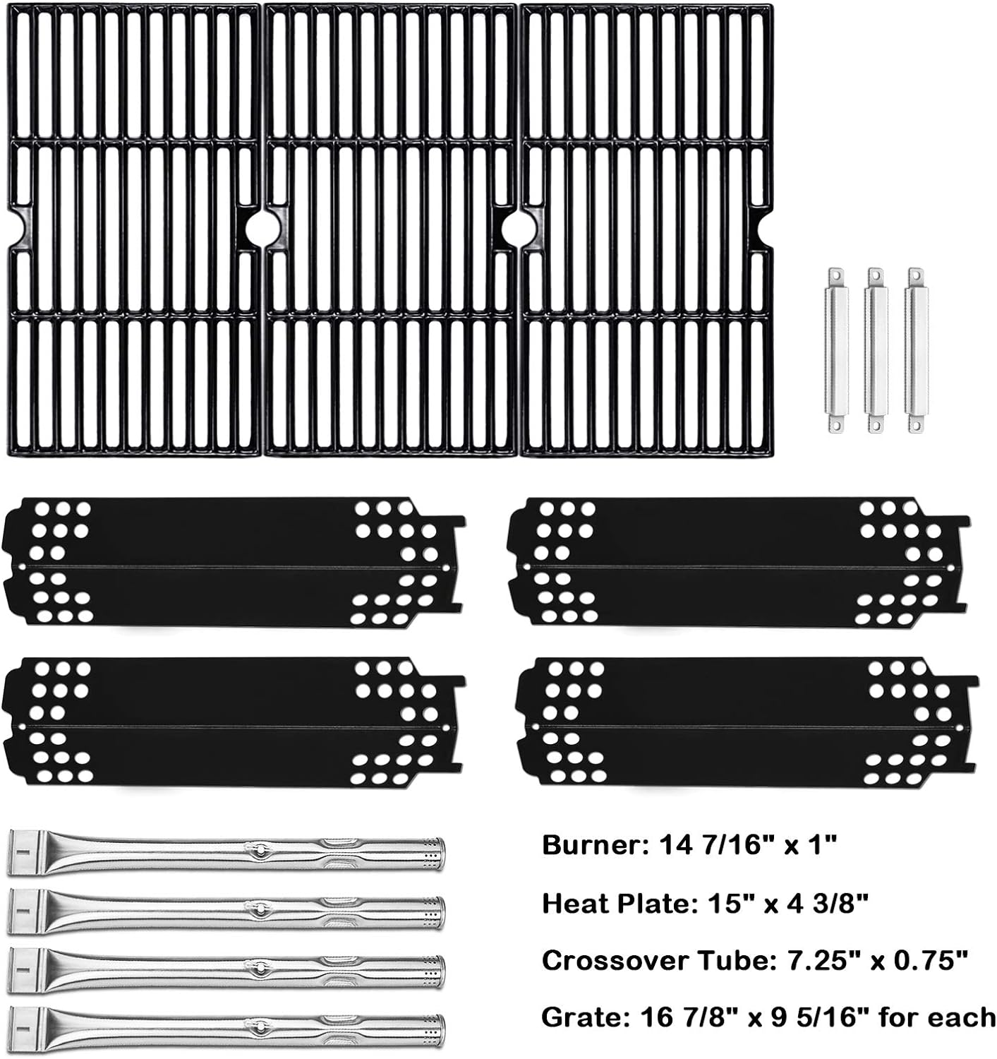 Uniflasy Grill Parts Kit for Charbroil 467300115, 463436215, 463436213, 463436214, G432-001N-W1, G432-Y700-W1, G432-0096-W1, Grill Burner Tube, Heat Plate Tent, Cooking Grate and Crossover Tube