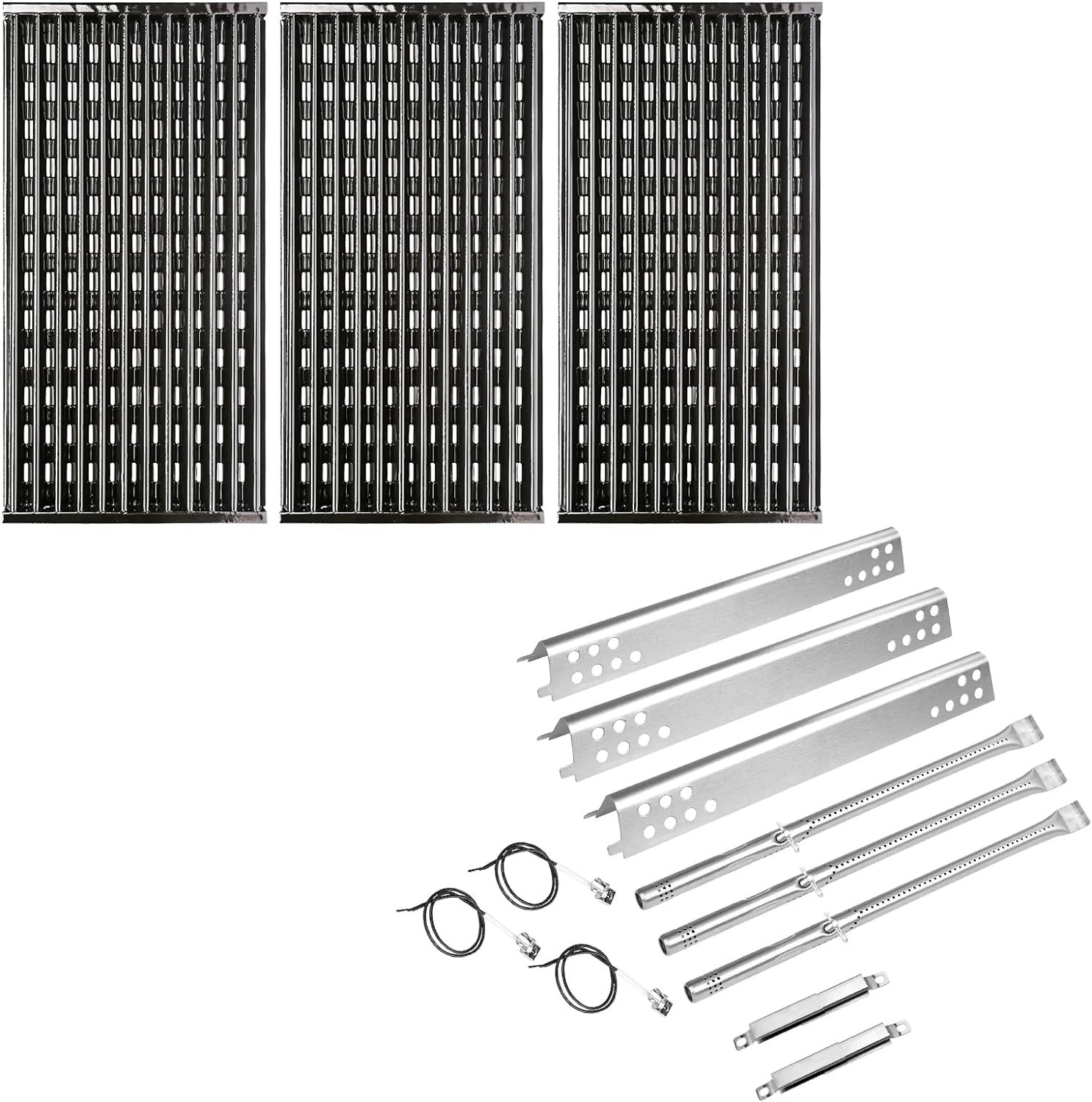 Uniflasy Porcelain-Enameled Cooking Grid Grates and Heat Plate Burner fits CharBroil Performance Tru Infrared 3 Burner 463370719 463371116 463280019 463371716 463633316