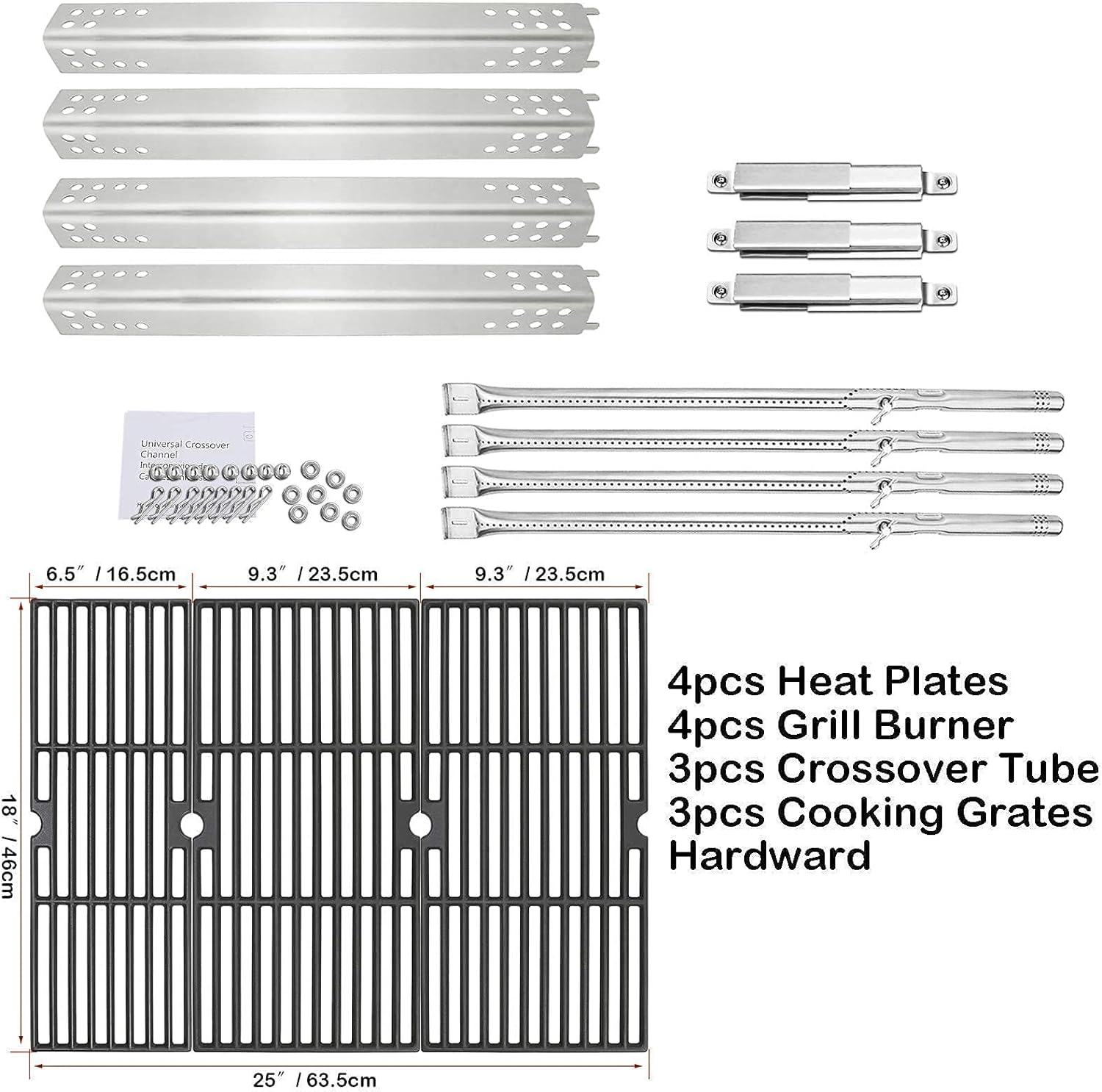 Uniflasy Grill Parts Kit for Charbroil Performance 463377017, 463347017, 463376018P2, 463376117, 463377117, 463673617, Heat Plate Tent Shield, Grill Burner, Adjustable Crossover Tube, Cooking Grate