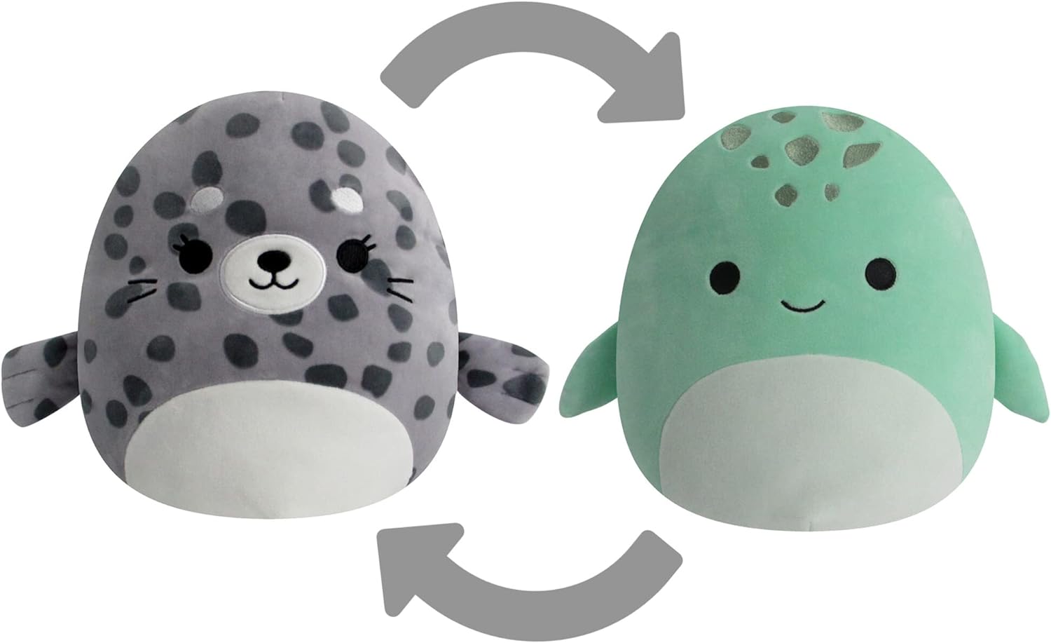 Squishmallows Original FlipAMallows 12-Inch Flippable Odile Grey Seal and Cole Teal Turtle - Medium-Sized Ultrasoft Official Jazwares Plush