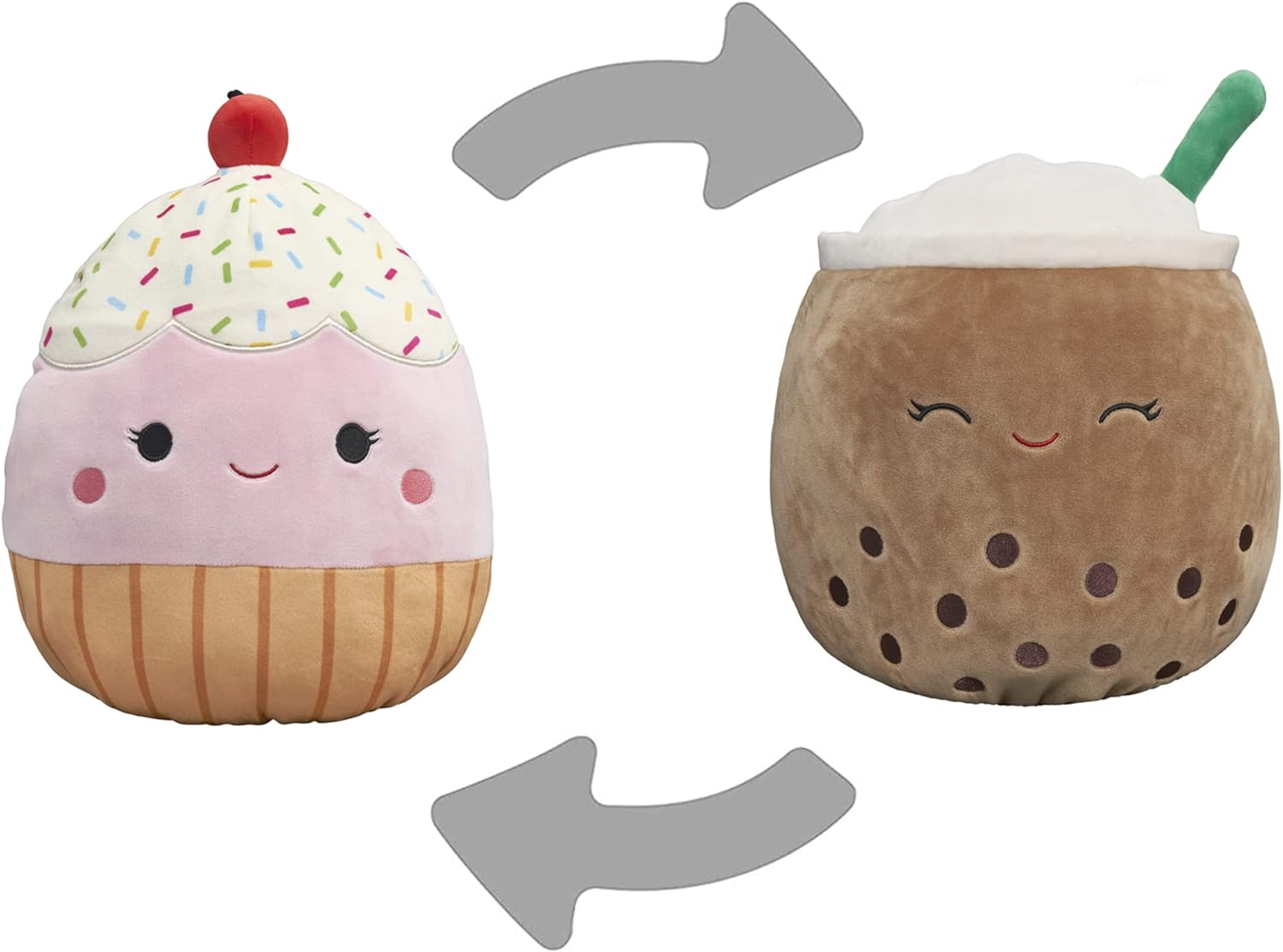 Squishmallows Flip-A-Mallows 12-Inch Brown Boba Tea and Pink Cupcake Plush - Add Bernice Clara to Your Squad, Ultrasoft Stuffed Animal Medium-Sized Toy, Official Kelly Toy