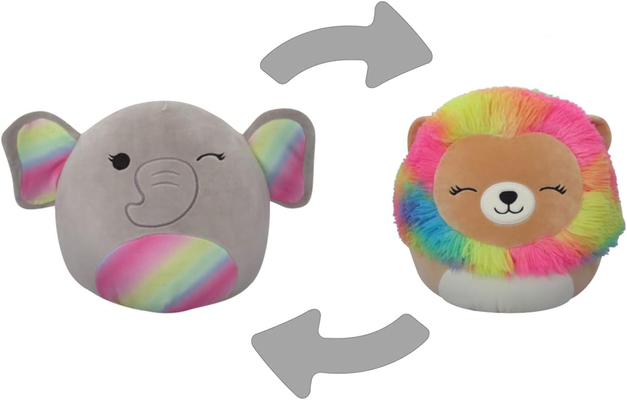 Squishmallows Original FlipAMallows 12-Inch Yellow Lion and Grey Elephant - Medium-Sized Ultrasoft Official Jazwares Plush