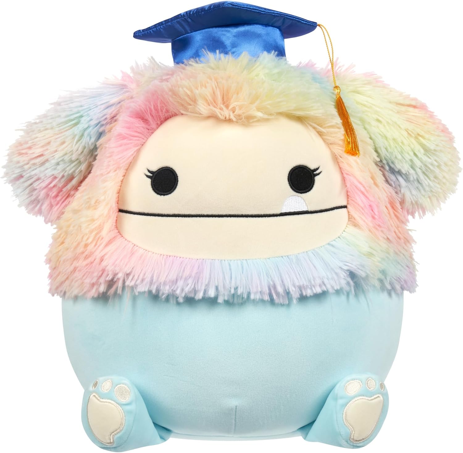 Squishmallows Original 12-Inch Zozo Blue Bigfoot with Rainbow Mane and Graduation Cap - Official Jazwares Plush