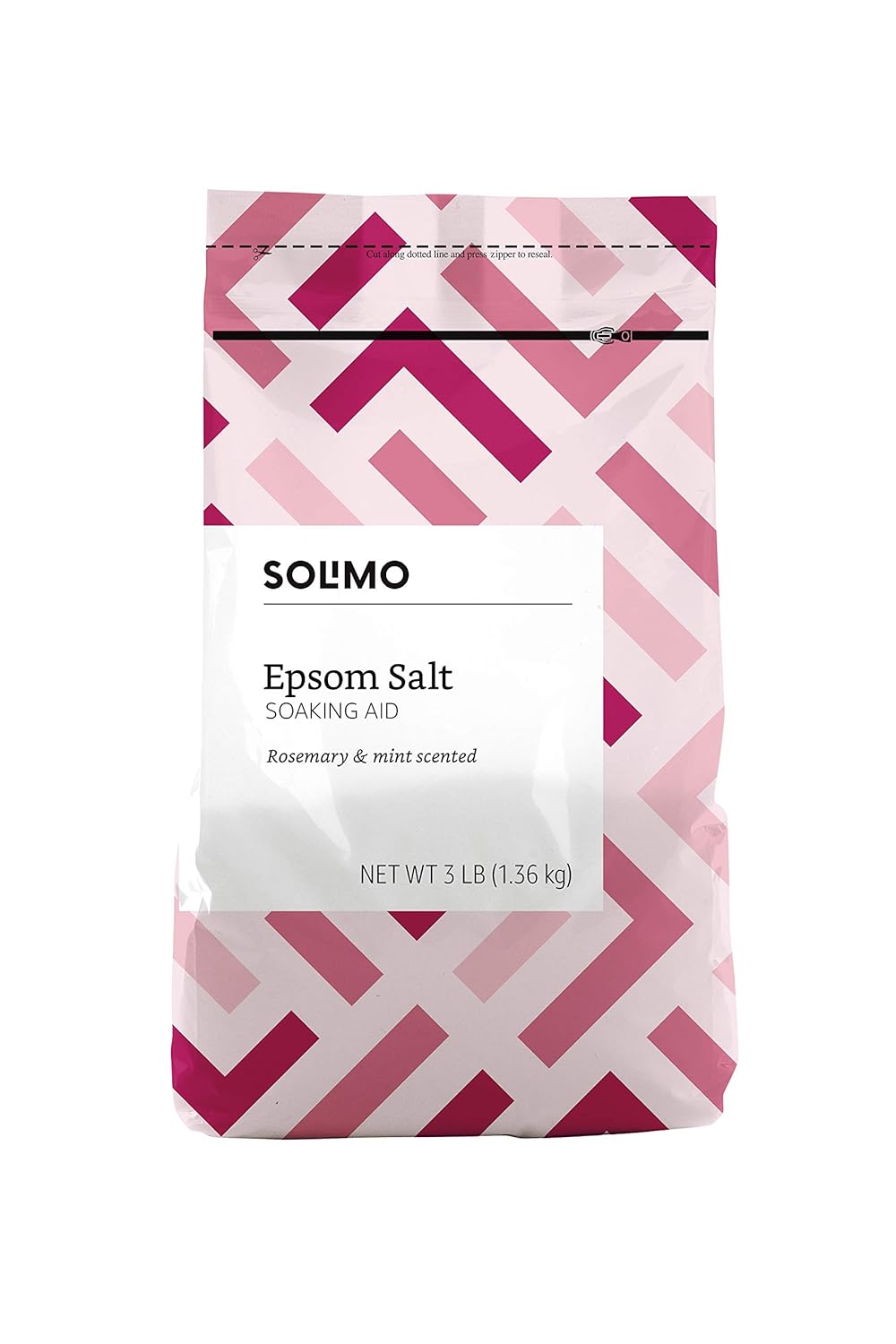 Amazon Brand - Solimo Epsom Salt Soaking Aid, Rosemary & Mint Scent, 3 Pound (Pack of 1)