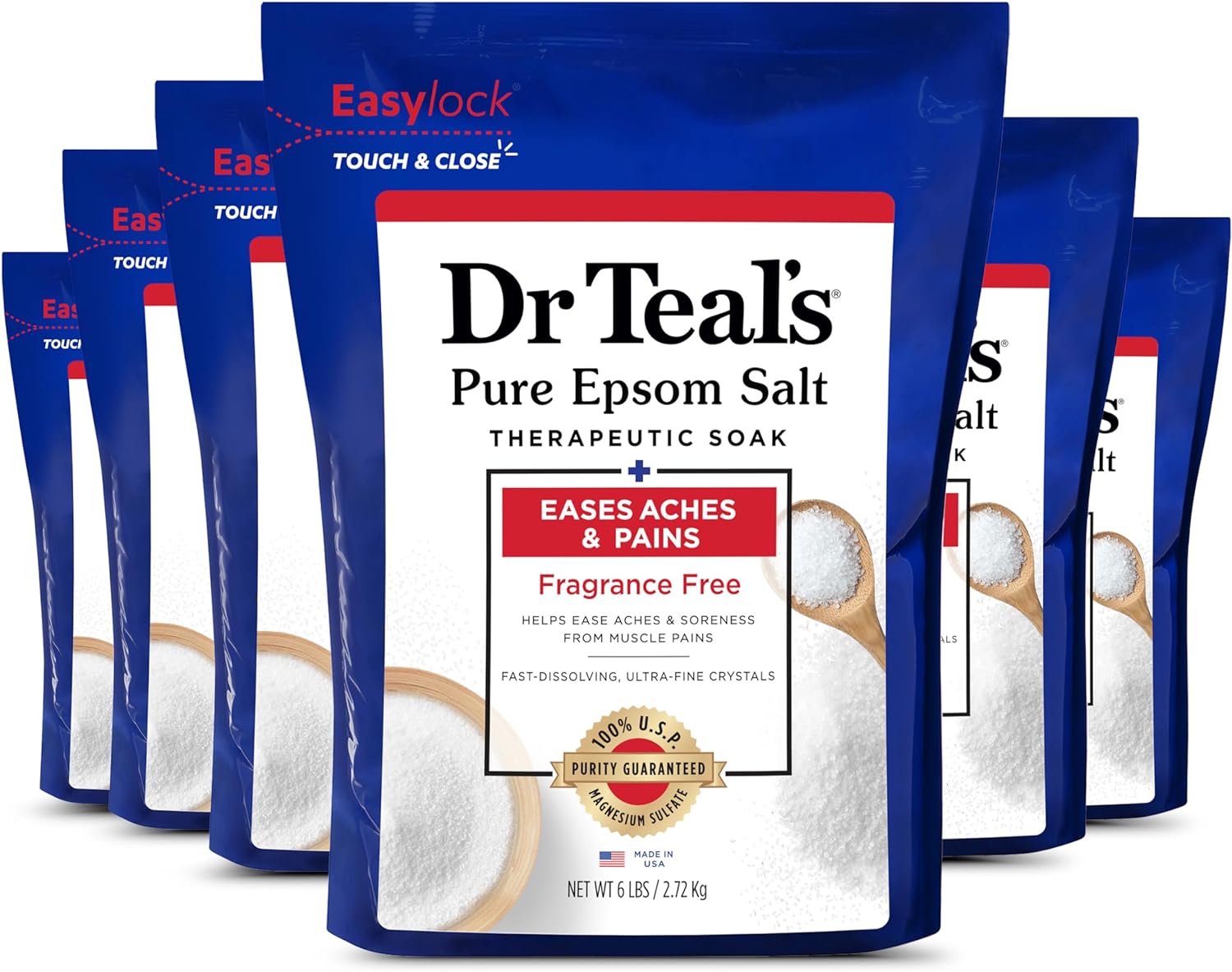 Dr Teal' Unscented Epsom Salt Bulk Magnesium Sulfate USP, 6 lbs (Pack of 6) 36 lbs Total (Packaging May Vary)