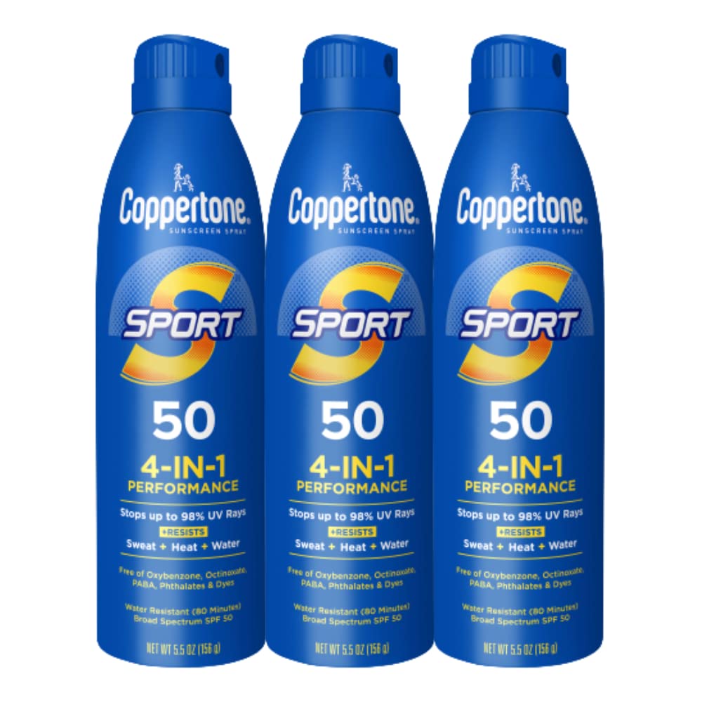 Coppertone SPORT Sunscreen Spray SPF 50 5.5 Oz, Water Resistant , Broad Spectrum , Bulk Pack, Pack of 3