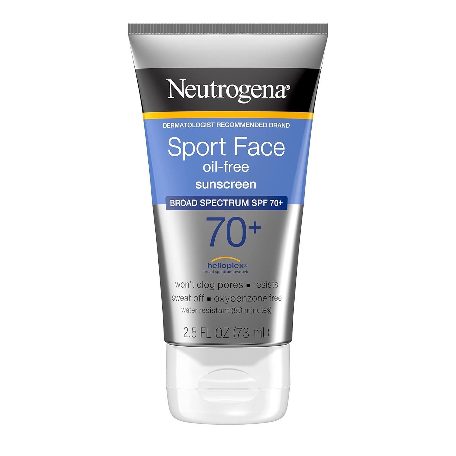 Neutrogena Sport Face Sunscreen SPF 70 , Oil-Free Facial Sunscreen Lotion with Broad Spectrum UVA/UVB Sun Protection, Sweat-Resistant & Water-Resistant, 2.5 fl. oz